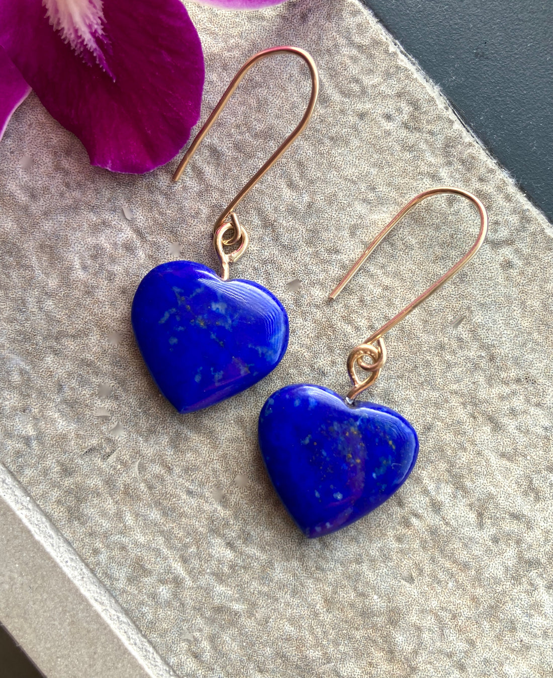 Natural Lapis Lazuli Heart Earrings, December Birthstone Earrings