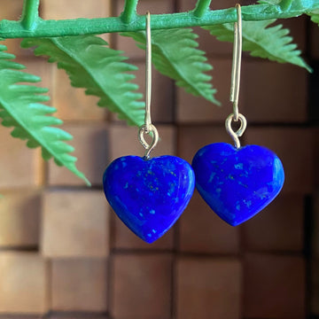 Natural Lapis Lazuli Heart Earrings, December Birthstone Earrings