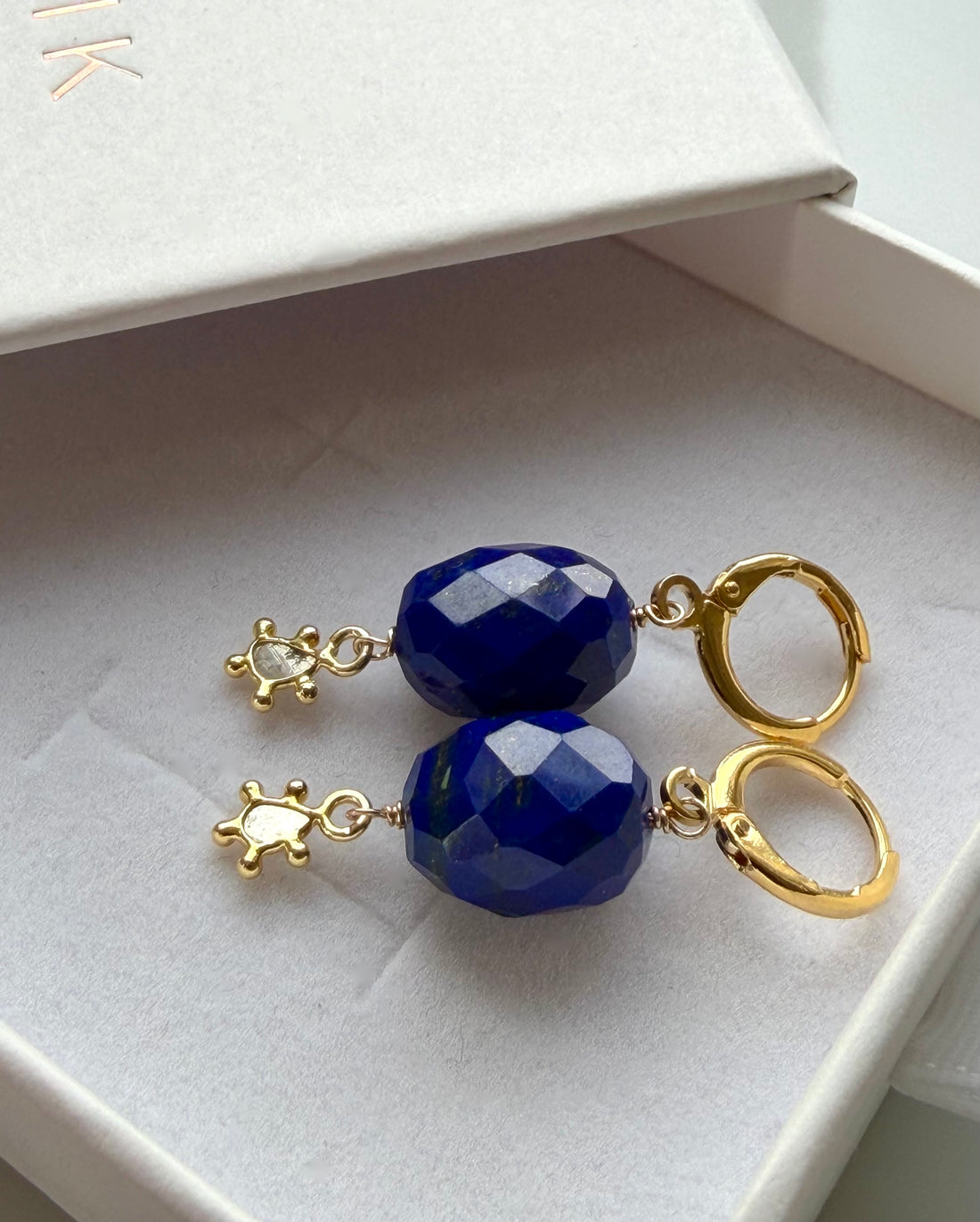 Lapis Lazuli and Salt and Pepper Diamond Slice Hoop Earrings