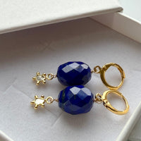 Lapis Lazuli and Salt and Pepper Diamond Slice Hoop Earrings
