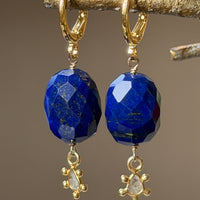 Lapis Lazuli and Salt and Pepper Diamond Slice Hoop Earrings