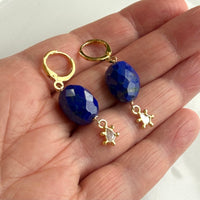 Lapis Lazuli and Salt and Pepper Diamond Slice Hoop Earrings