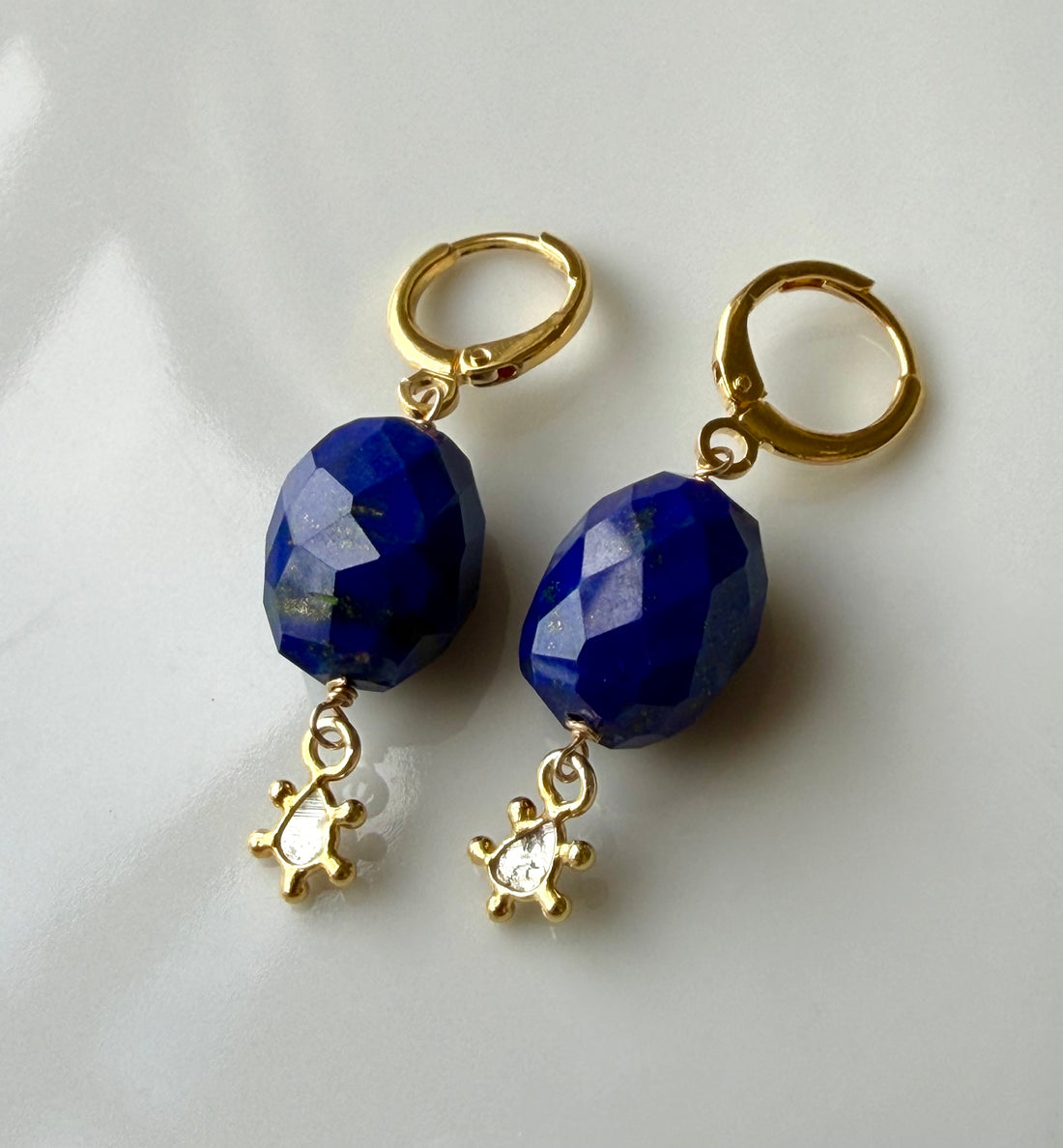 Lapis Lazuli and Salt and Pepper Diamond Slice Hoop Earrings