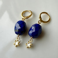 Lapis Lazuli and Salt and Pepper Diamond Slice Hoop Earrings