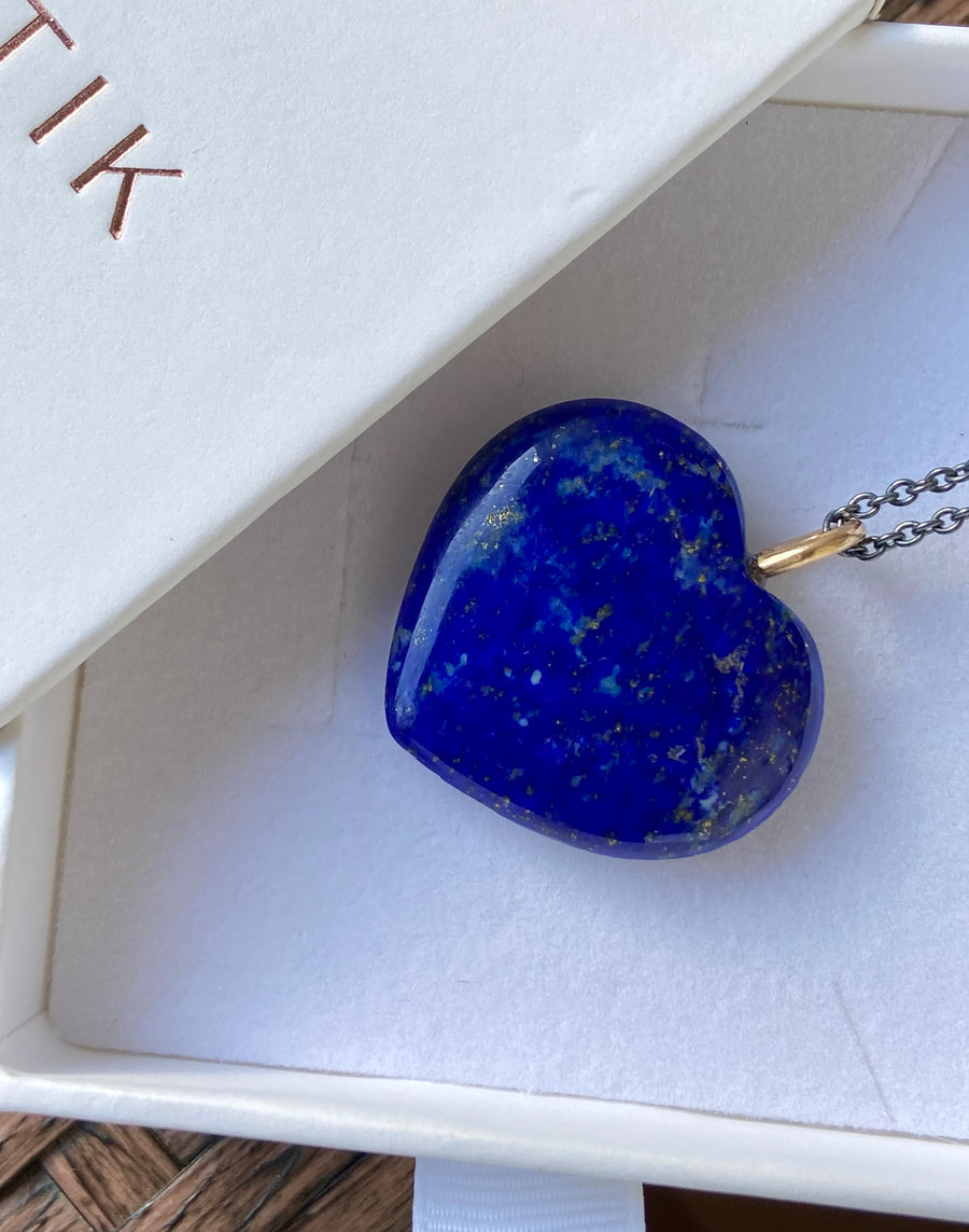 Natural Lapis Lazuli Heart Pendant Necklace, December Birthstone Necklace