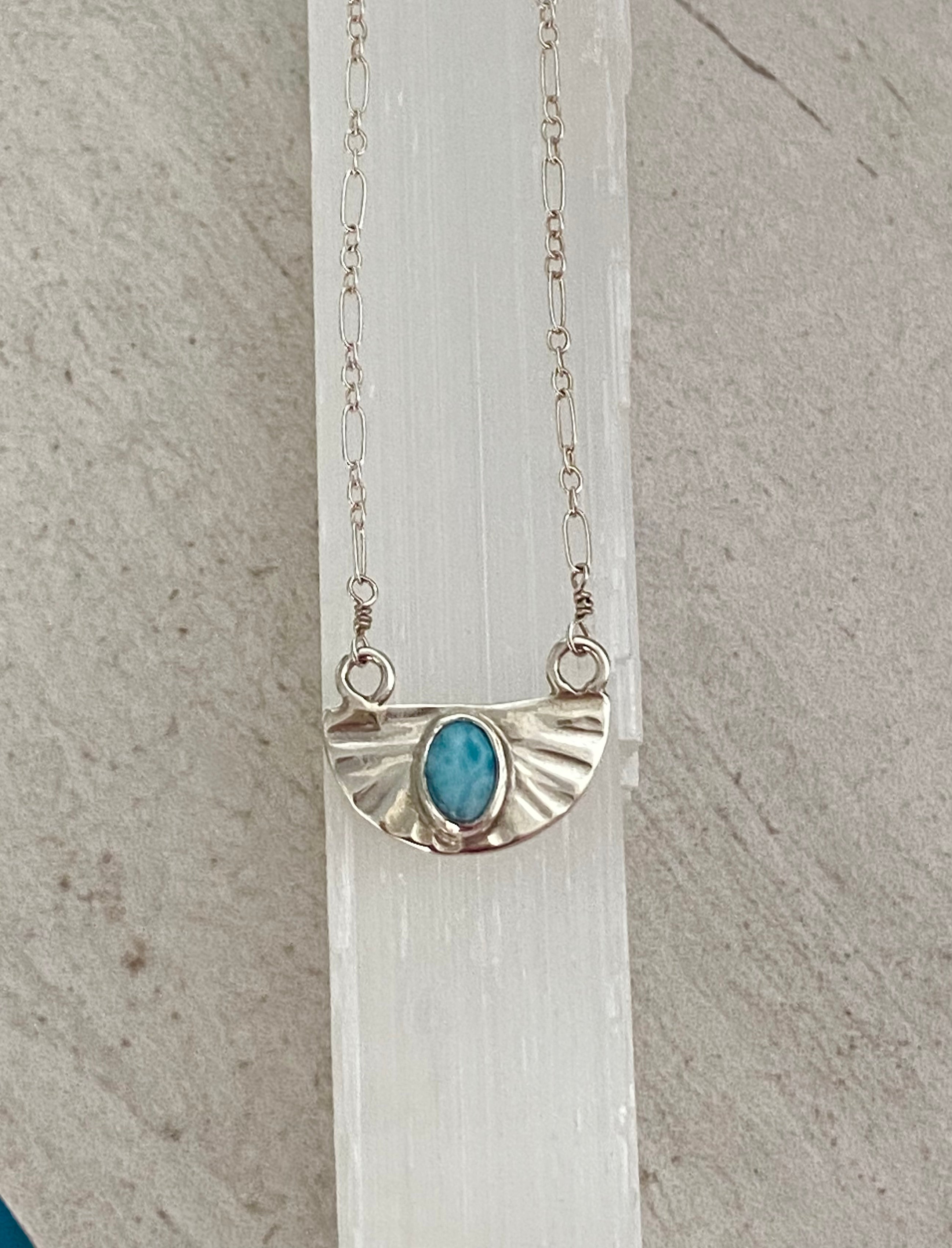 Larimar and Silver Half Sunburst Pendant Necklace