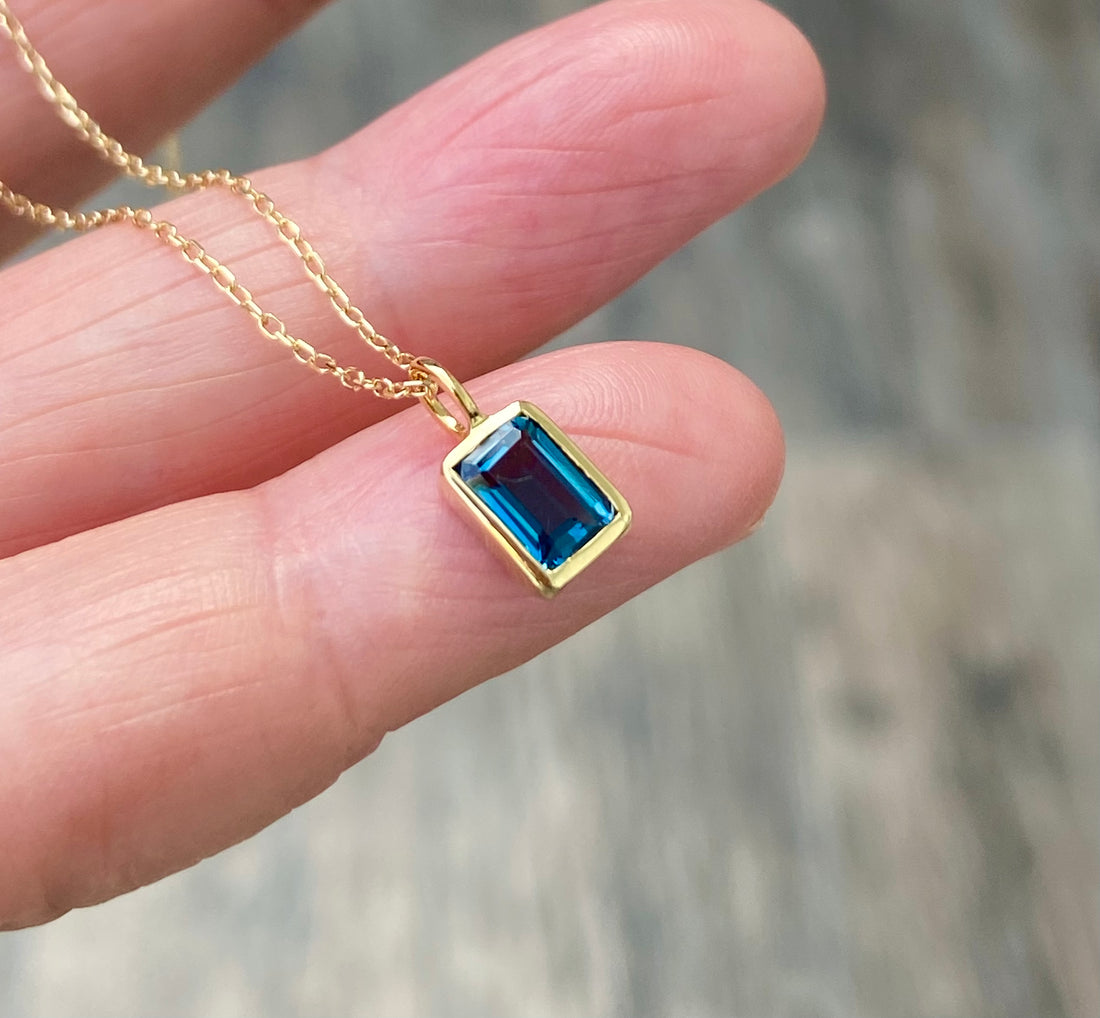 London Blue Topaz Pendant Necklace, November Birthstone Necklace