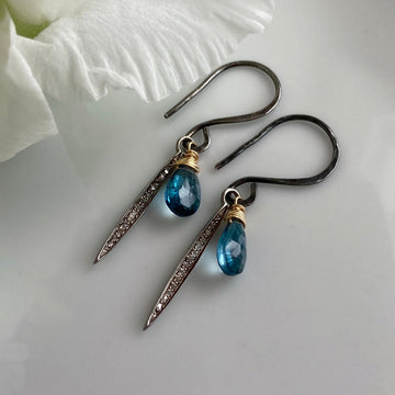 Pavé Diamond Spike and London Blue Topaz Earrings