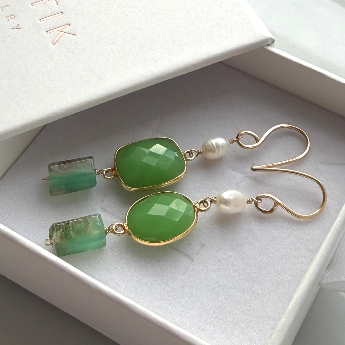 Australian Chrysoprase Chalcedony and Freshwater Pearls Earrings