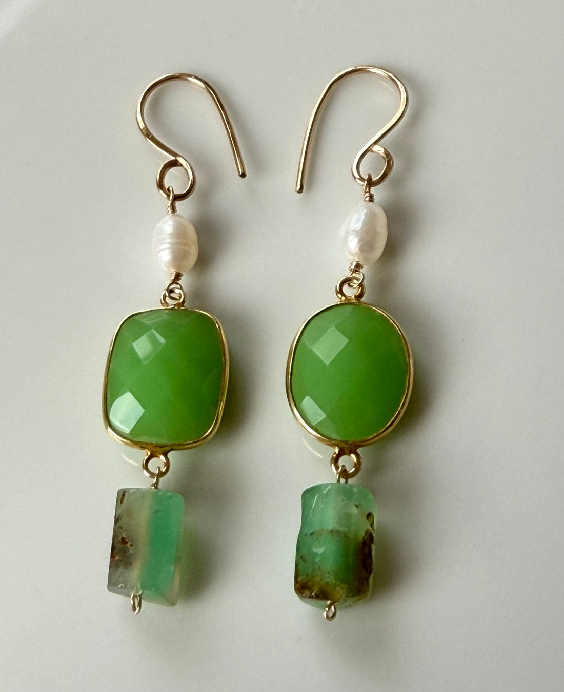 Australian Chrysoprase Chalcedony and Freshwater Pearls Earrings