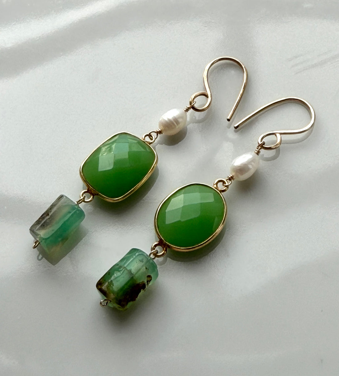 Australian Chrysoprase Chalcedony and Freshwater Pearls Earrings