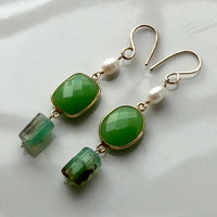 Australian Chrysoprase Chalcedony and Freshwater Pearls Earrings