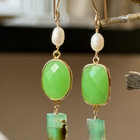 Australian Chrysoprase Chalcedony and Freshwater Pearls Earrings