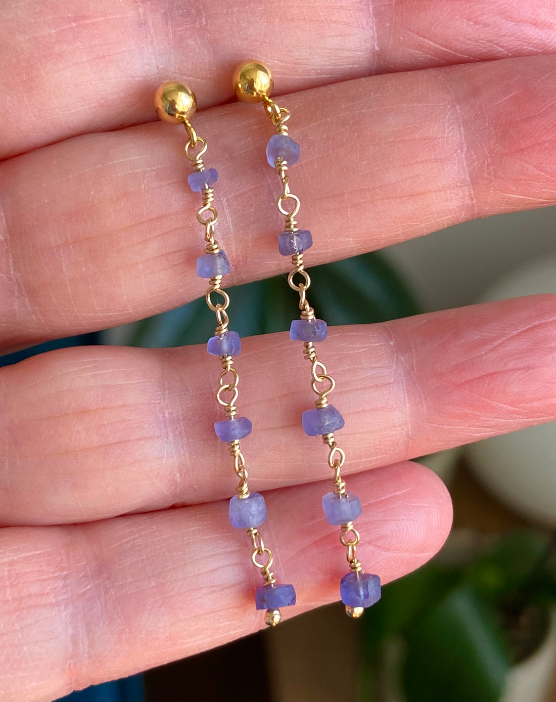 Tanzanite Long Chain Earrings, December Birthstone Earrings