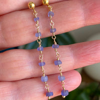 Tanzanite Long Chain Earrings, December Birthstone Earrings