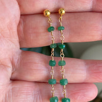 Emerald Long Chain Earrings, May Birthstone Earrings