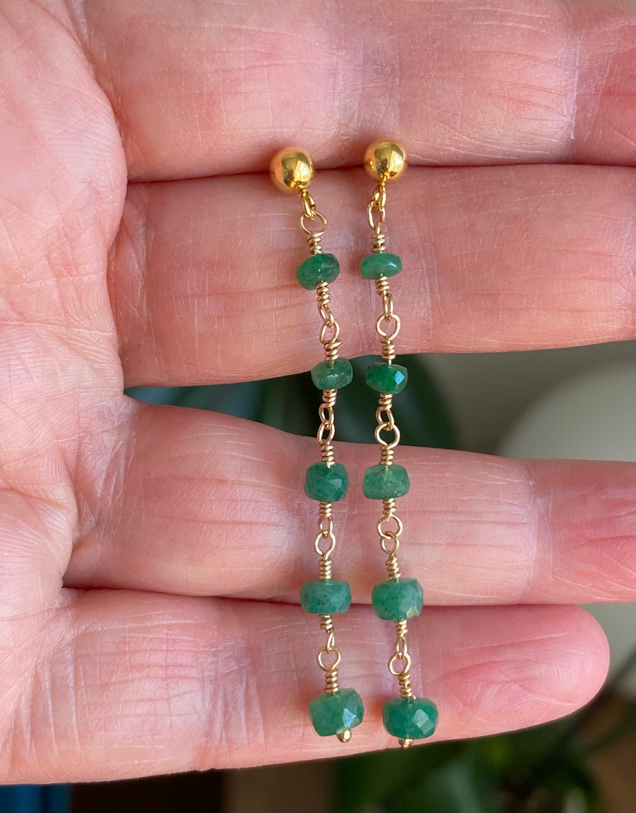 Emerald Long Chain Earrings, May Birthstone Earrings