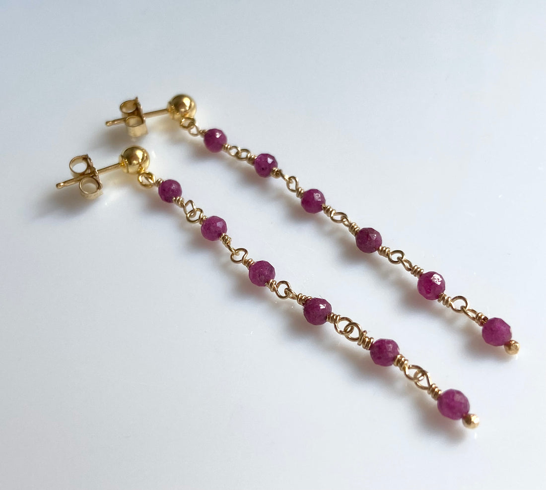 Ruby Long Chain Earrings, July Birthstone Earrings