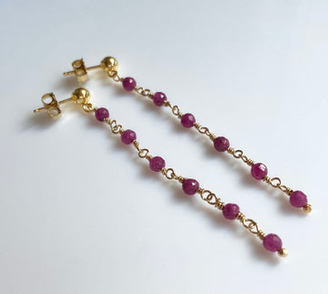 Ruby Long Chain Earrings, July Birthstone Earrings