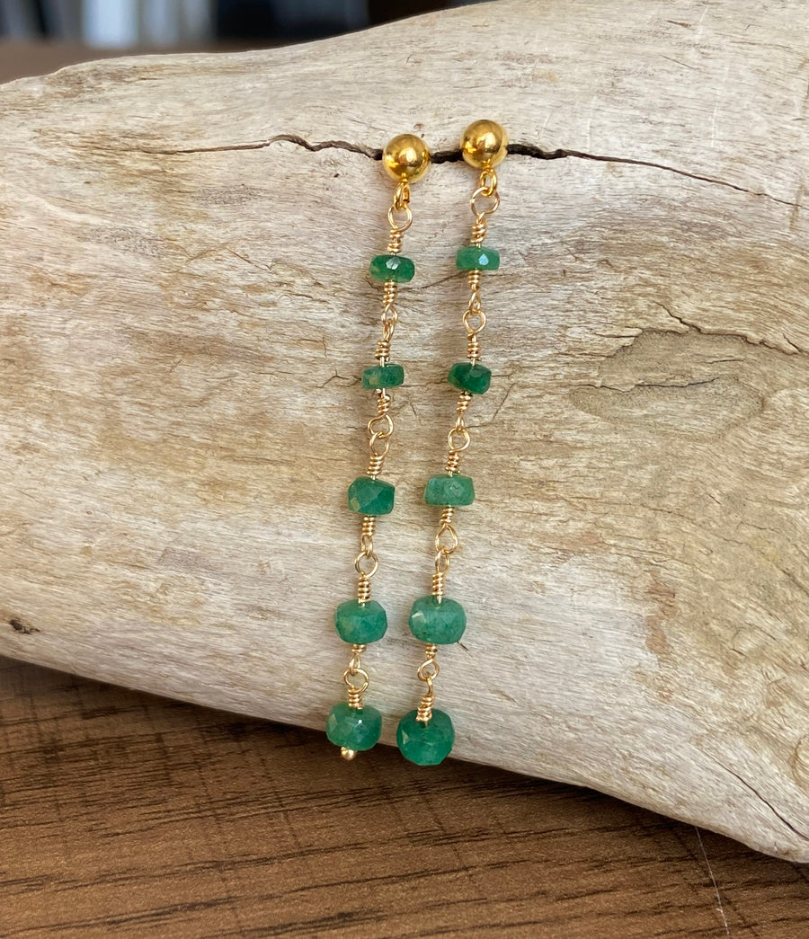 Emerald Long Chain Earrings, May Birthstone Earrings