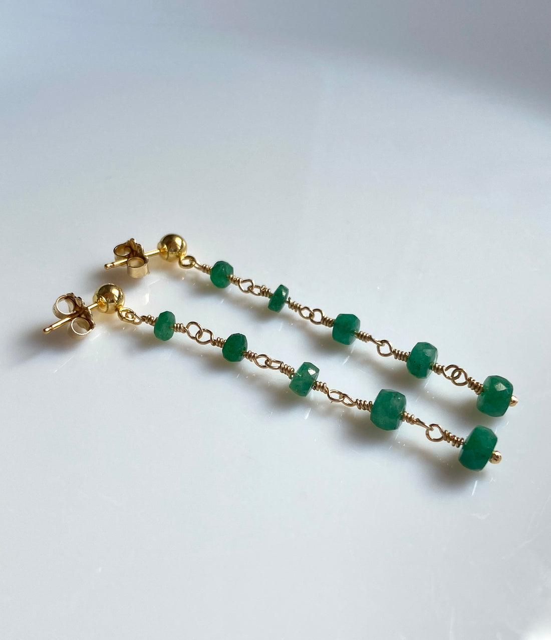 Emerald Long Chain Earrings, May Birthstone Earrings