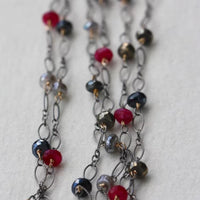 Long Multi Gemstone Necklace, Ruby Golden Pyrite Labradorite Black Spinel Necklace, July Birthstone Necklace