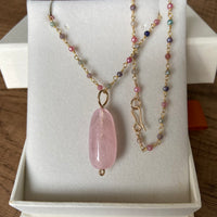 Morganite Pendant with Sapphire Rosary Chain
