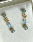 Long Multi Gemstone Earrings with Indicolite Tourmaline, Citrine, Blue Topaz and Moss Aquamarine