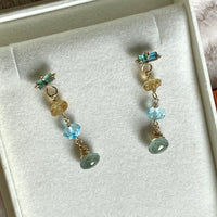 Long Multi Gemstone Earrings with Indicolite Tourmaline, Citrine, Blue Topaz and Moss Aquamarine