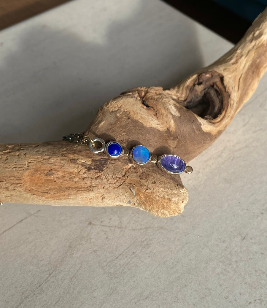 Tanzanite, Australian Boulder Opal and Lapis Lazuli Pendant Necklace, December September October Birthstone Necklace