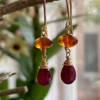 Baltic Amber and Ruby Earrings