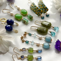 Aquamarine, Pearl, Sky Blue Topaz and Indicolite Tourmaline Earrings