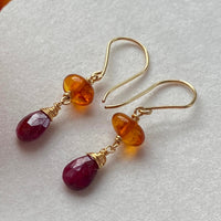 Baltic Amber and Ruby Earrings