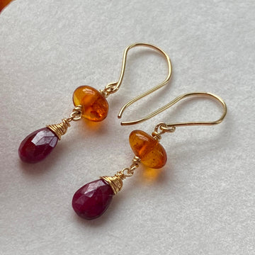 Baltic Amber and Ruby Earrings