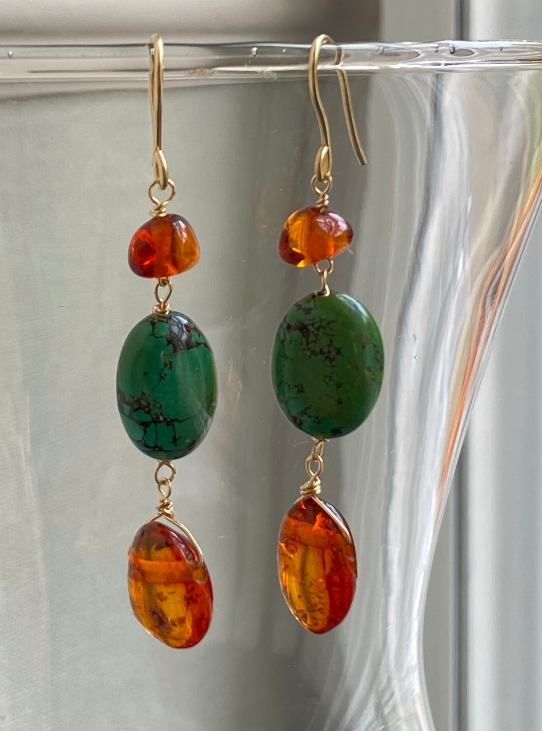 Baltic Amber and Tibetan Turquoise Earrings