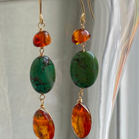 Baltic Amber and Tibetan Turquoise Earrings