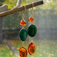 Baltic Amber and Tibetan Turquoise Earrings