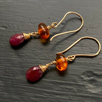 Baltic Amber and Ruby Earrings
