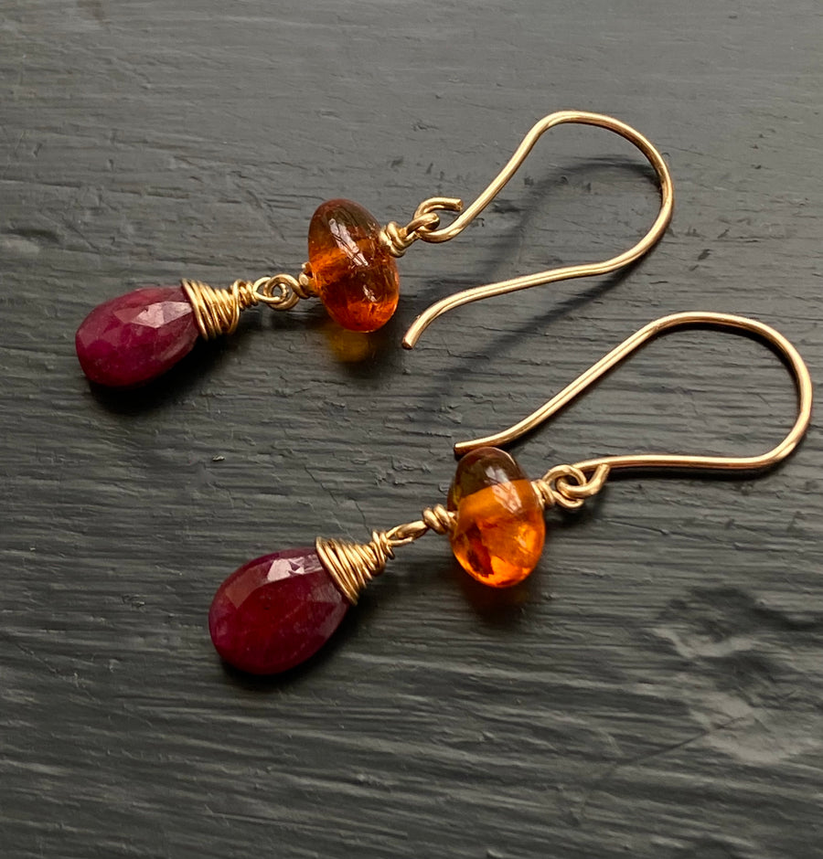 Baltic Amber and Ruby Earrings