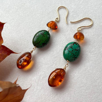Baltic Amber and Tibetan Turquoise Earrings