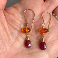 Baltic Amber and Ruby Earrings