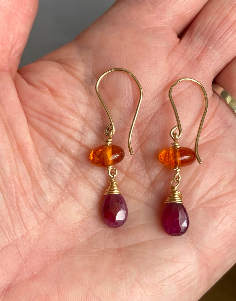 Baltic Amber and Ruby Earrings