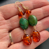Baltic Amber and Tibetan Turquoise Earrings