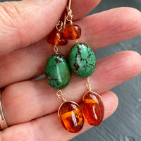 Baltic Amber and Tibetan Turquoise Earrings