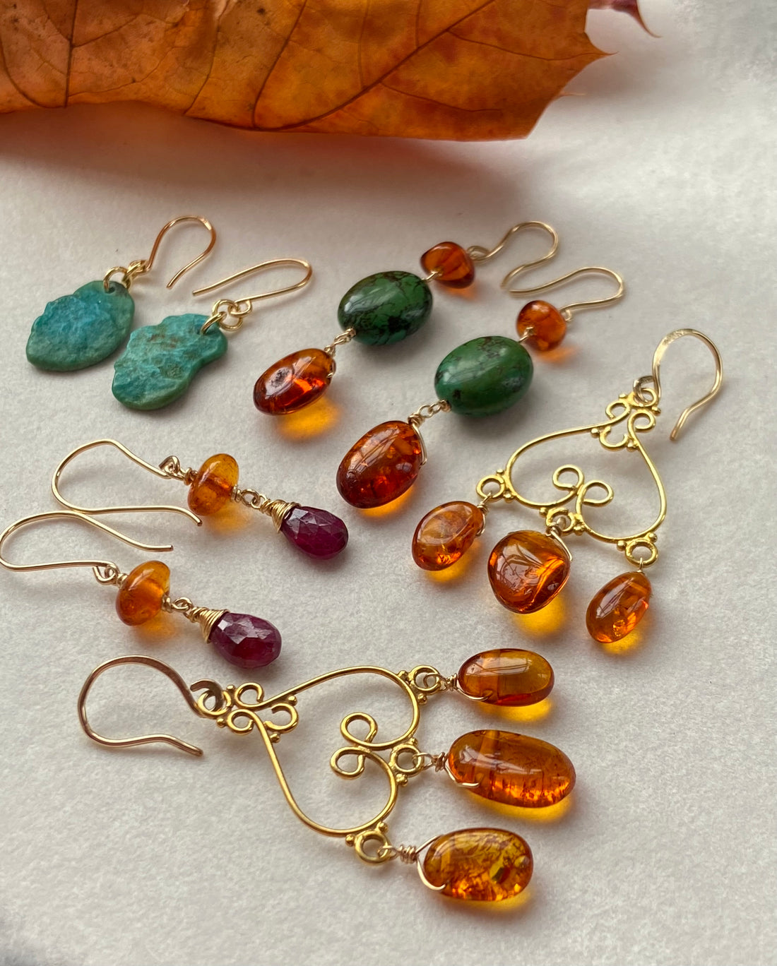 Baltic Amber and Ruby Earrings