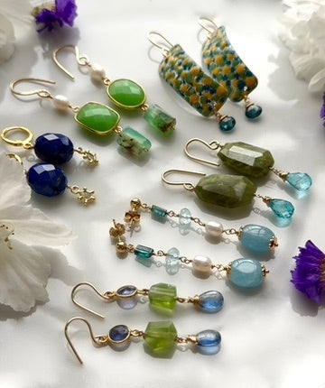 Blue Kyanite, Peridot and Iolite /Water Sapphire Earrings