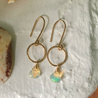 Natural Opal Hammered Hoop Earrings, October Birthstone Earrings