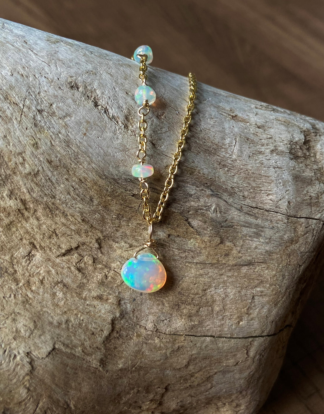 Ethiopian Opal Pendant Necklace, October Birthstone Necklace