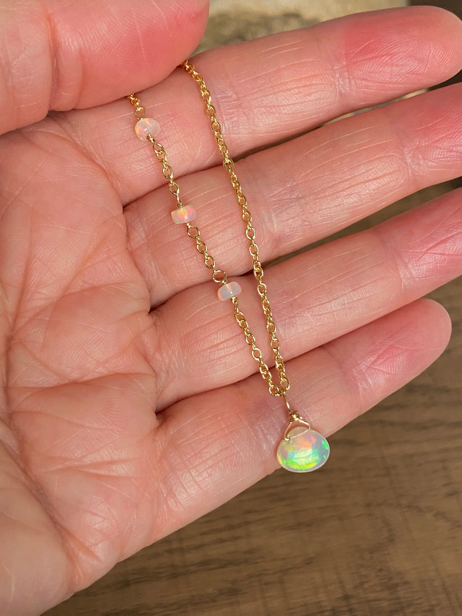 Ethiopian Opal Pendant Necklace, October Birthstone Necklace