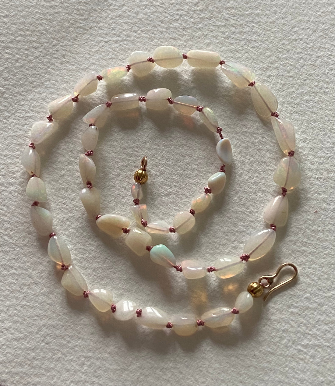 Ethiopian Welo Opal Knotted Necklace, October Birthstone Necklace